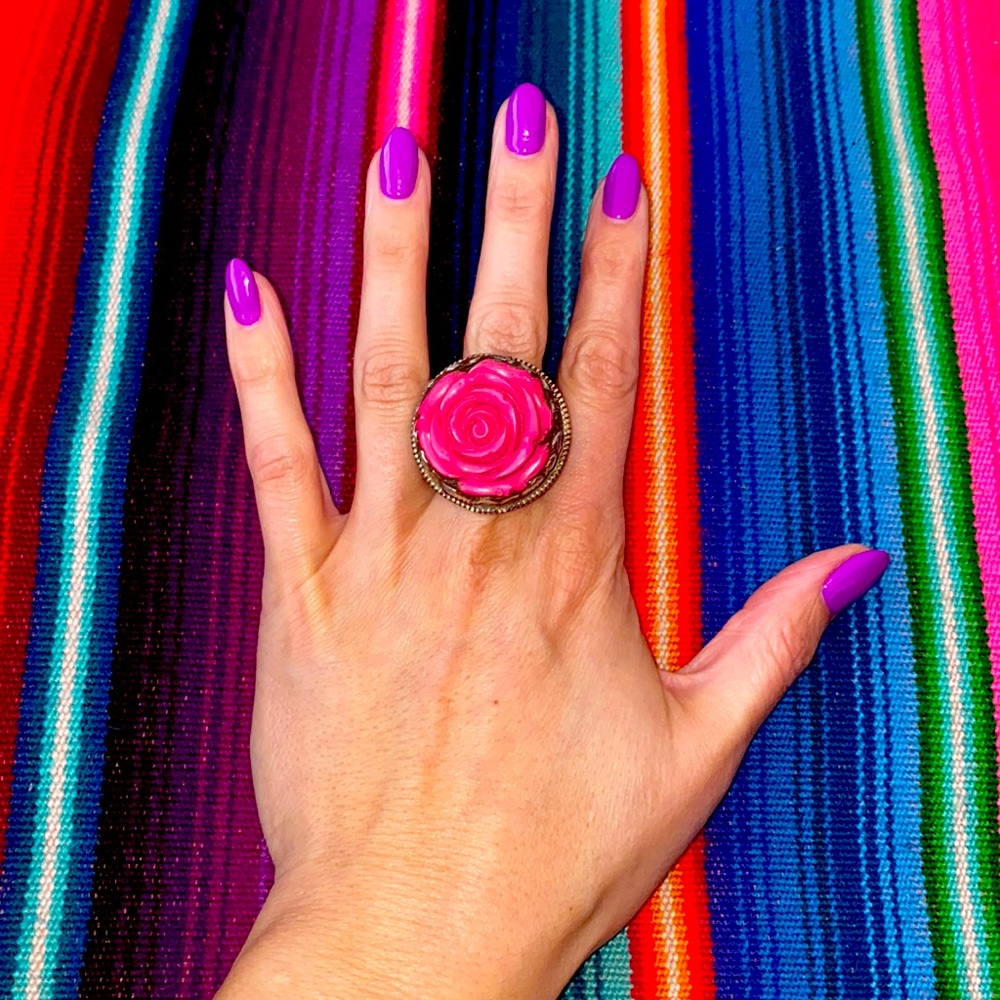Turkish Silver Pink Clay Rose Ring Huge
